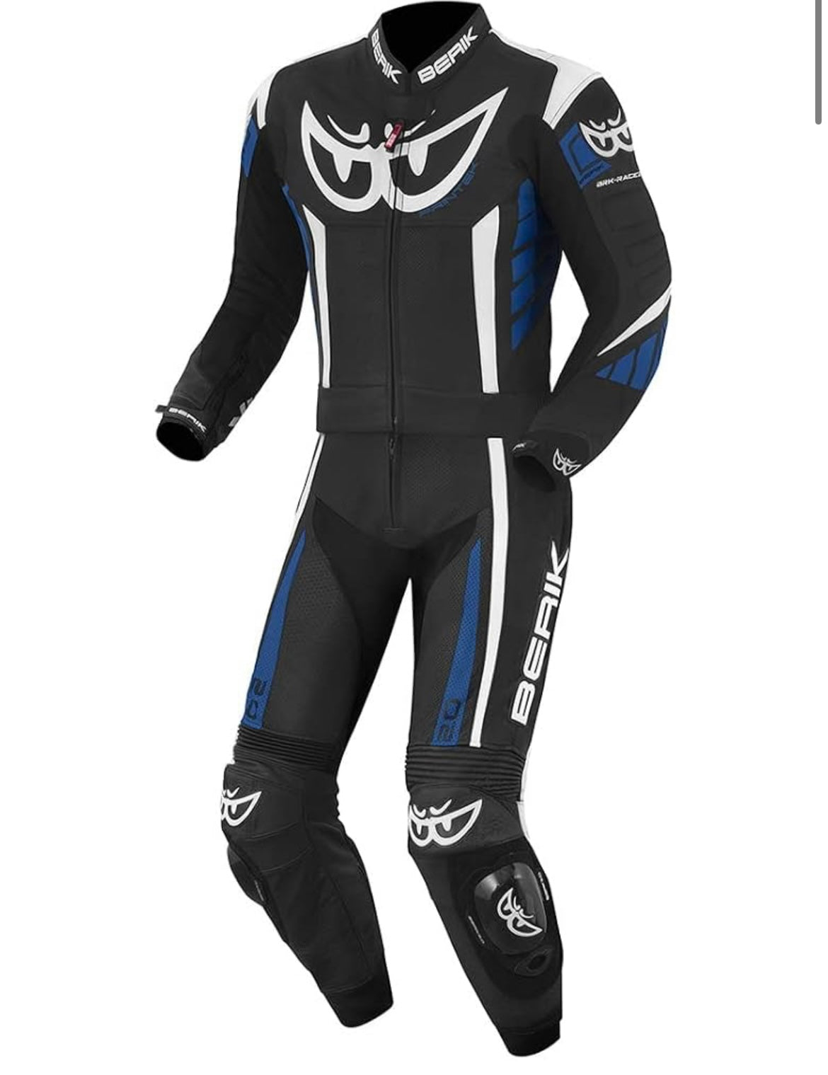 Macacão Berik Zakura de moto de duas peças em pele, preto/branco/amarelo, preto/laranja
Couro