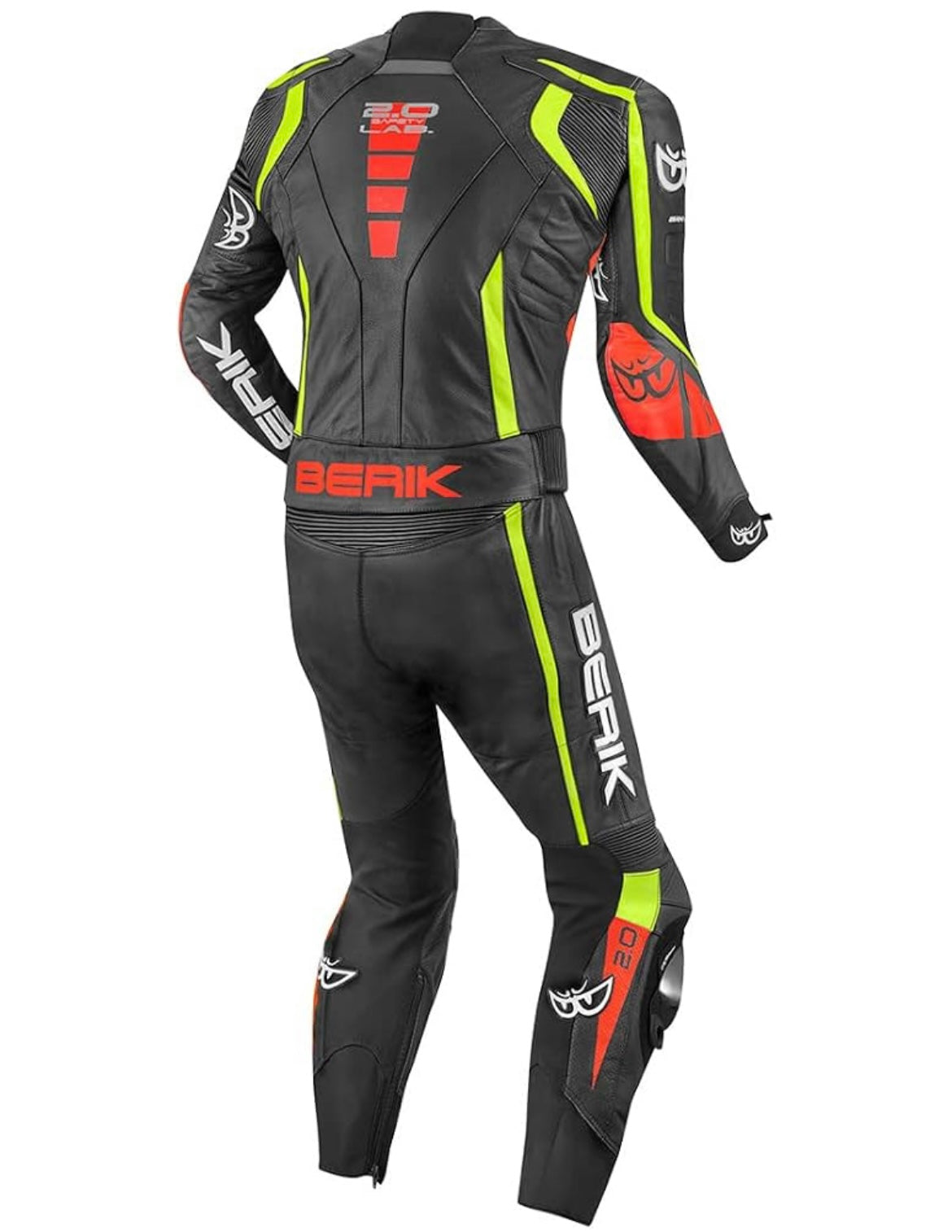 Macacão Berik Zakura de moto de duas peças em pele, preto/branco/amarelo, preto/laranja
Couro